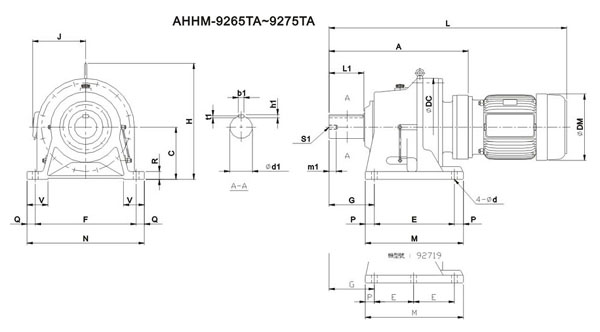 ADC系列擺線減速機(jī)尺寸圖表AHHM-9265TA~9275TA