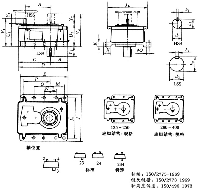 3PC125N~400N型三級斜齒輪減速器外形尺寸