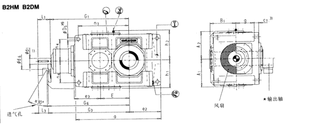 直交軸齒輪箱二級(jí)傳動(dòng)臥式安裝(類型B2.H,B2.M)