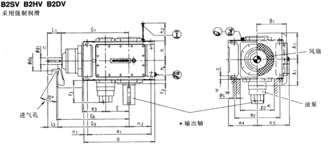 直交軸齒輪箱二級(jí)傳動(dòng)立式安裝(類(lèi)型B2.V)