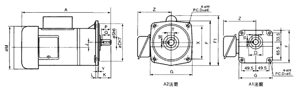 臺灣ZL、ZF小型齒輪減速電機單相立式外形尺寸