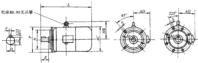 YEJ系列電磁制動三相異步電動機外形尺寸(H80~225mm)